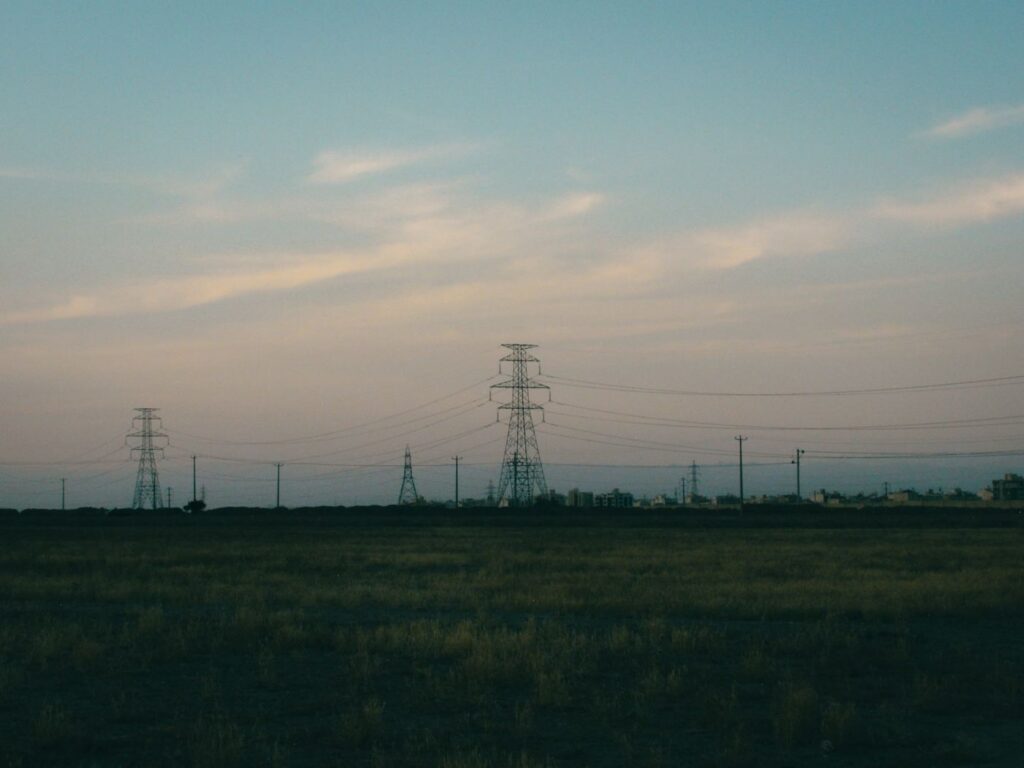 Transmission lines at dusk