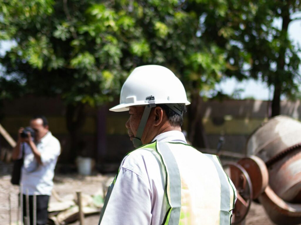 Site engineer in hard hat and safety vest